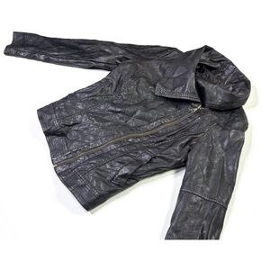 GUESS Jacket Women's Medium Faux Leather Asymmetrical Moto Black